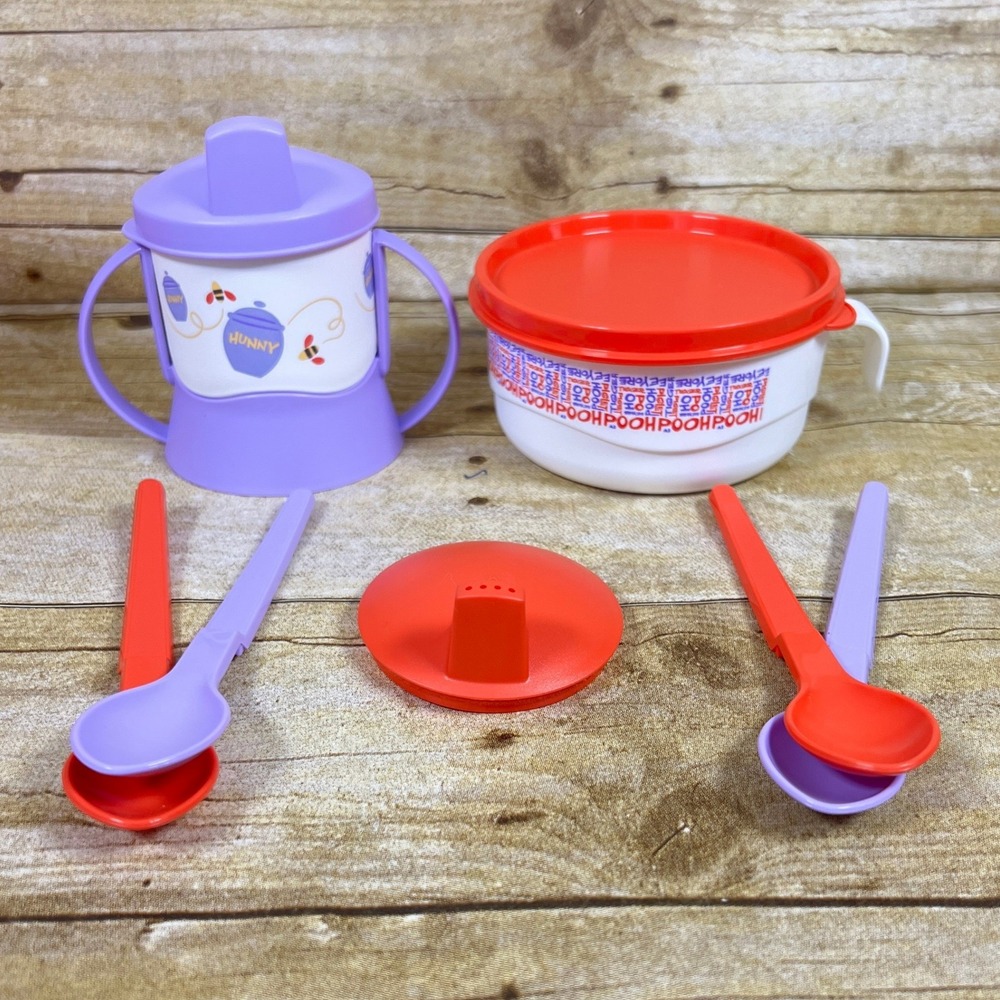 Tupperware Winnie The Pooh Baby Feeding Set- Sippy Cup Snack Bowl Spoons NEW‎